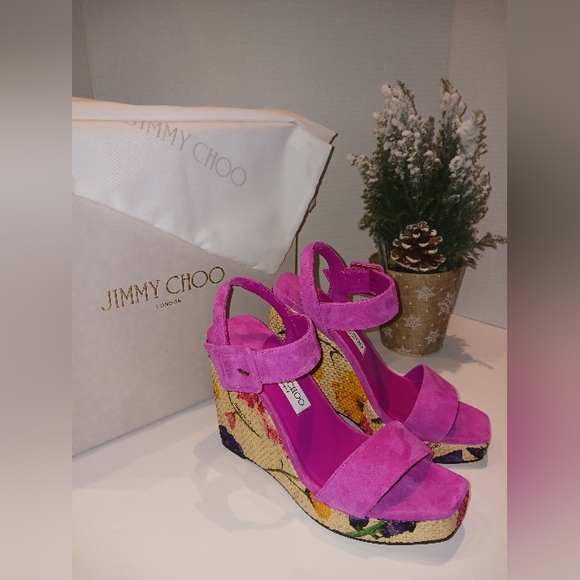 NWT Jimmy Choo - Mirabelle Casual Suede Edge Floral Sandals - Picture 2 of 13